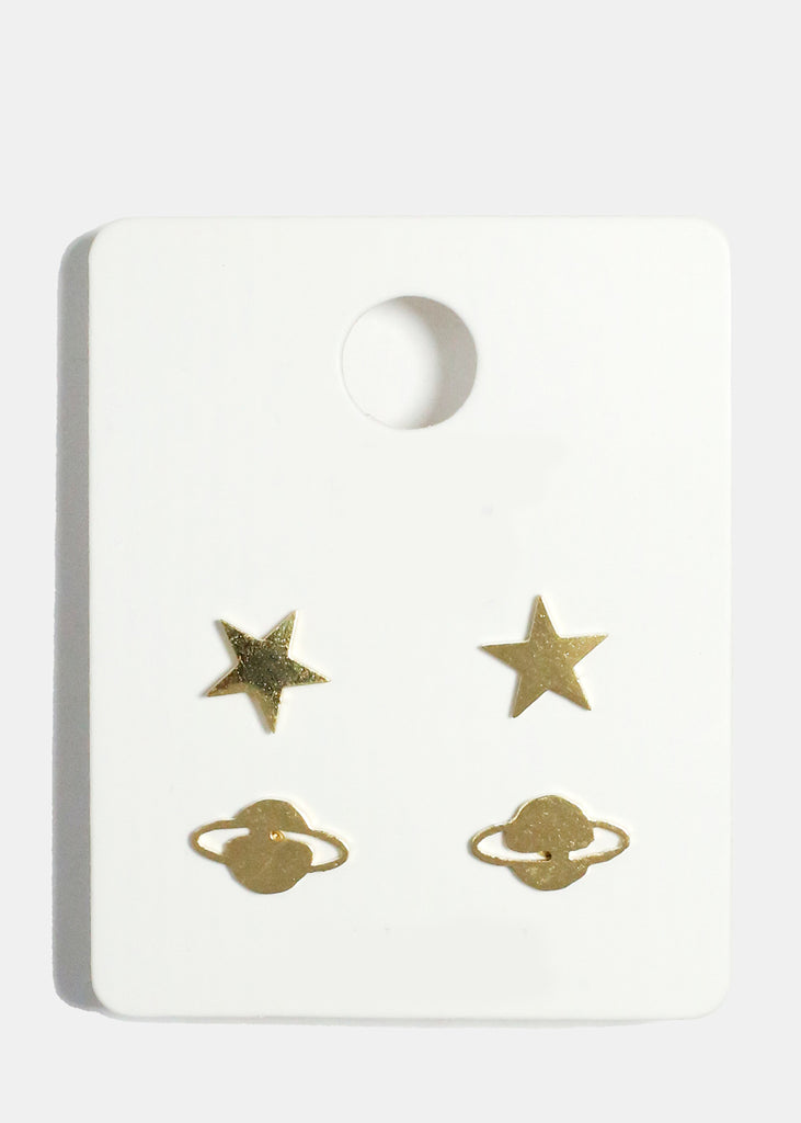 Planet and Stars Stud Earrings Set Gold JEWELRY - Shop Miss A