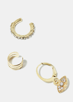3-Piece Gold Cuff Earrings Set  JEWELRY - Shop Miss A