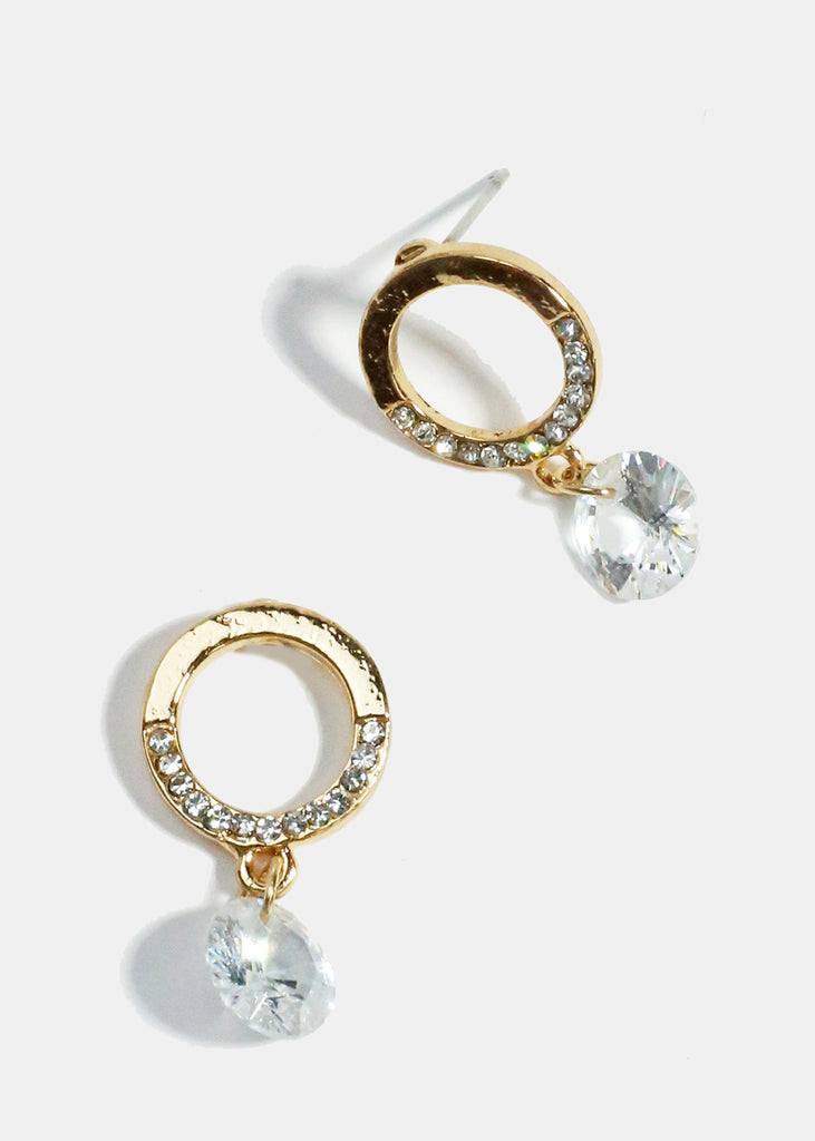 Rhinestone Circle Stud Earrings Gold JEWELRY - Shop Miss A