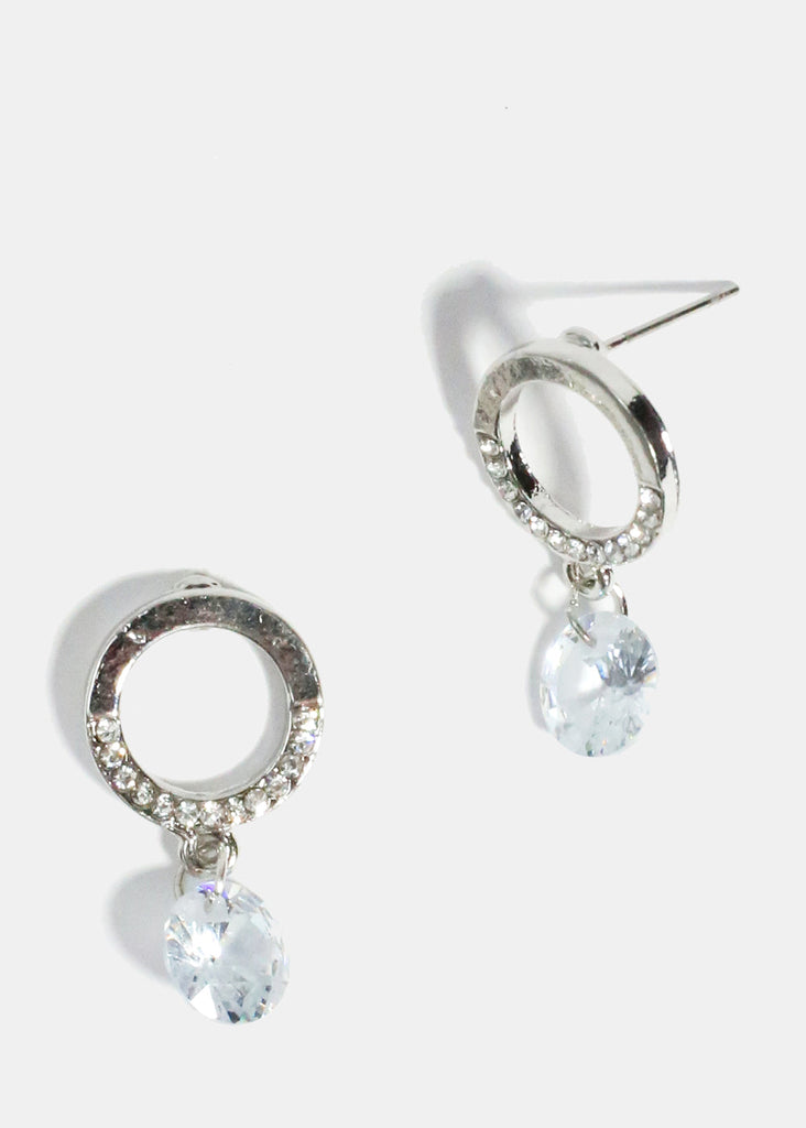 Rhinestone Circle Stud Earrings Silver JEWELRY - Shop Miss A
