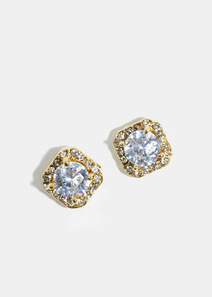 Square Rhinestone Studded Stud Earrings Gold JEWELRY - Shop Miss A
