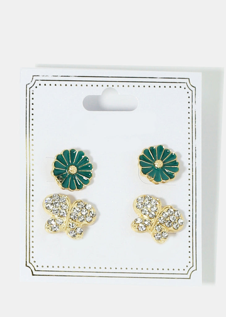 Spring Flower Earrings Set Green JEWELRY - Shop Miss A
