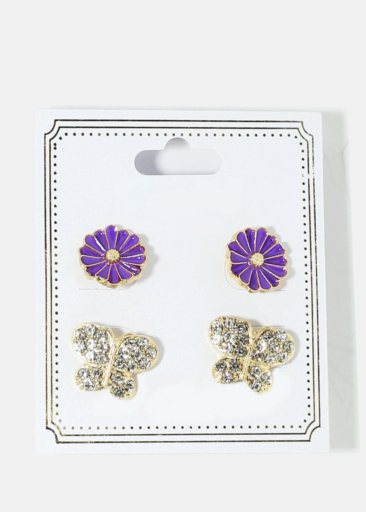 Spring Flower Earrings Set Purple JEWELRY - Shop Miss A