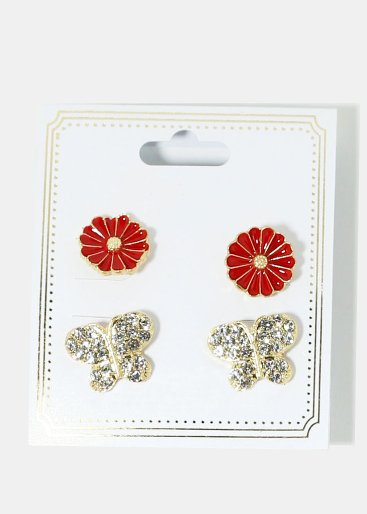 Spring Flower Earrings Set Red JEWELRY - Shop Miss A