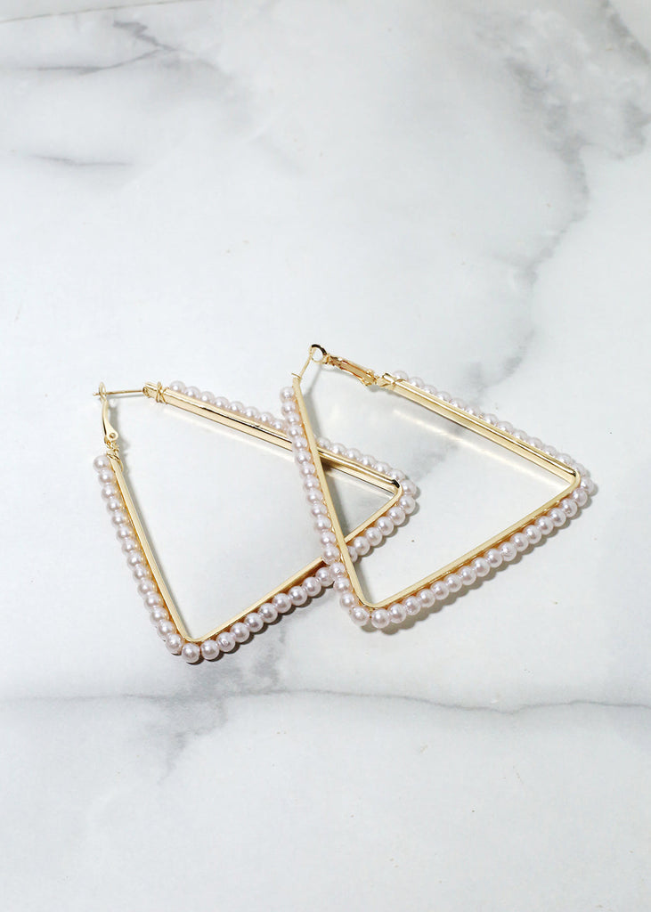 Pearl-Studded Triangle Earrings Gold JEWELRY - Shop Miss A