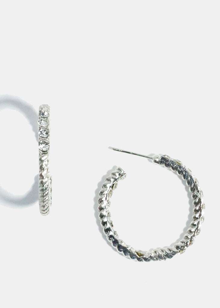Sparkly Ridged Hoop Earrings Silver JEWELRY - Shop Miss A