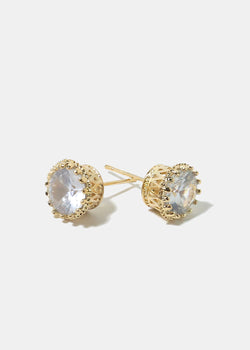 Sparkly Gemstone Stud Earrings Gold JEWELRY - Shop Miss A