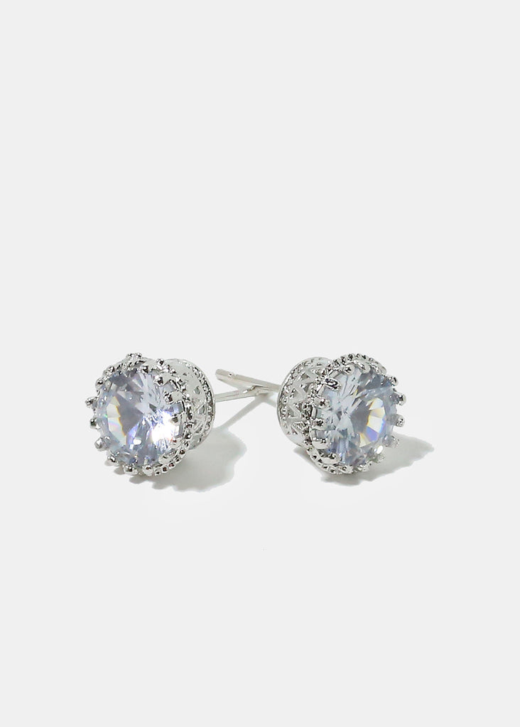 Sparkly Gemstone Stud Earrings Silver JEWELRY - Shop Miss A