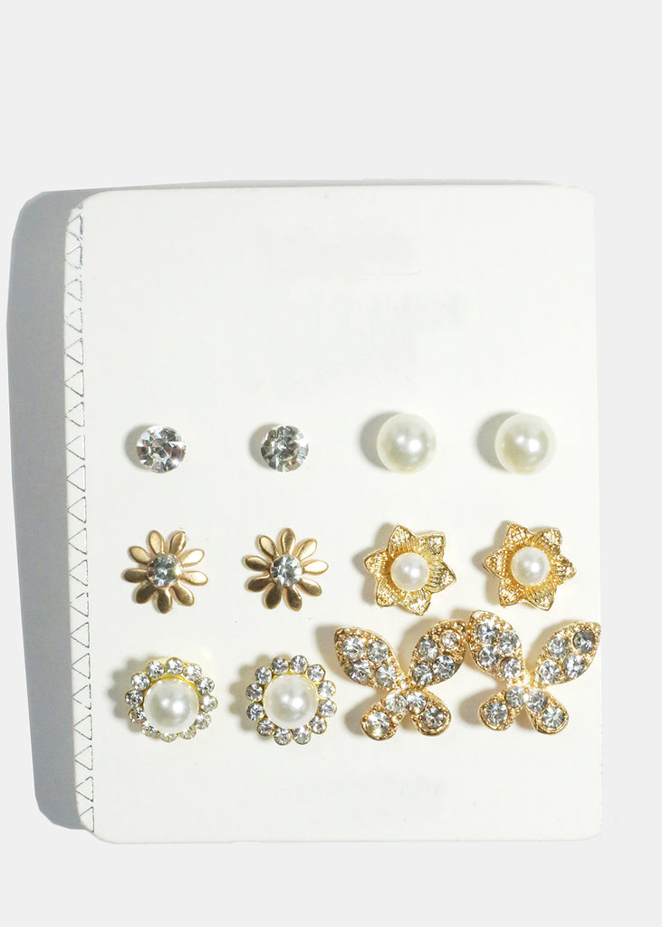 6-Pair Multi-Design Stud Earrings Gold JEWELRY - Shop Miss A
