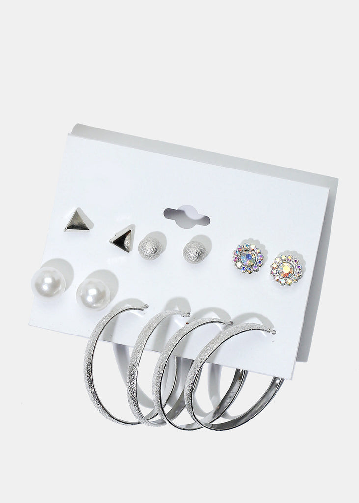 6-Pair Multi-Design Earrings Set Silver JEWELRY - Shop Miss A