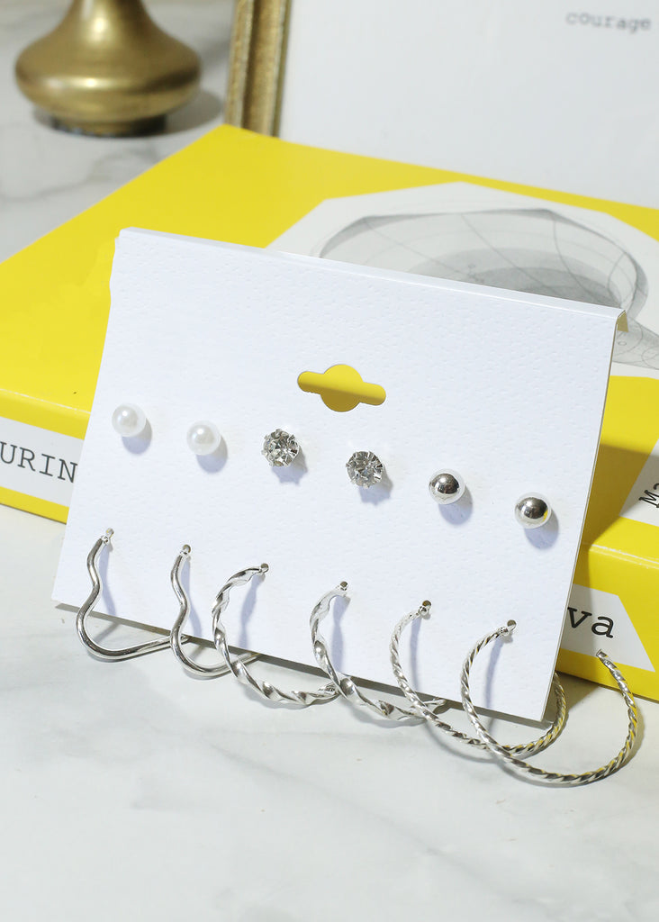 6-Pair Stud & Multi-Design Hoop Earrings Silver JEWELRY - Shop Miss A