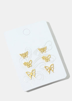 3-Pair Butterfly Stud Earrings Gold JEWELRY - Shop Miss A