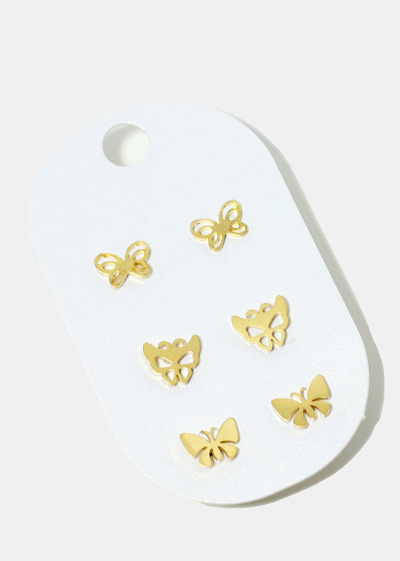 3-Pair Butterfly Stud Earrings Gold JEWELRY - Shop Miss A
