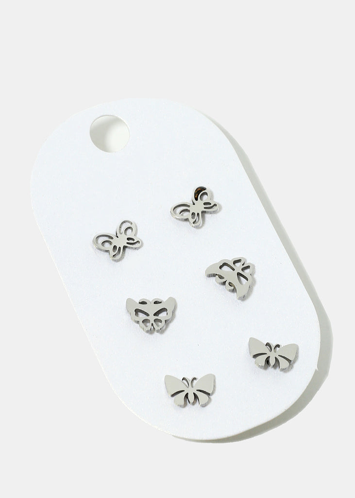 3-Pair Butterfly Stud Earrings Silver JEWELRY - Shop Miss A
