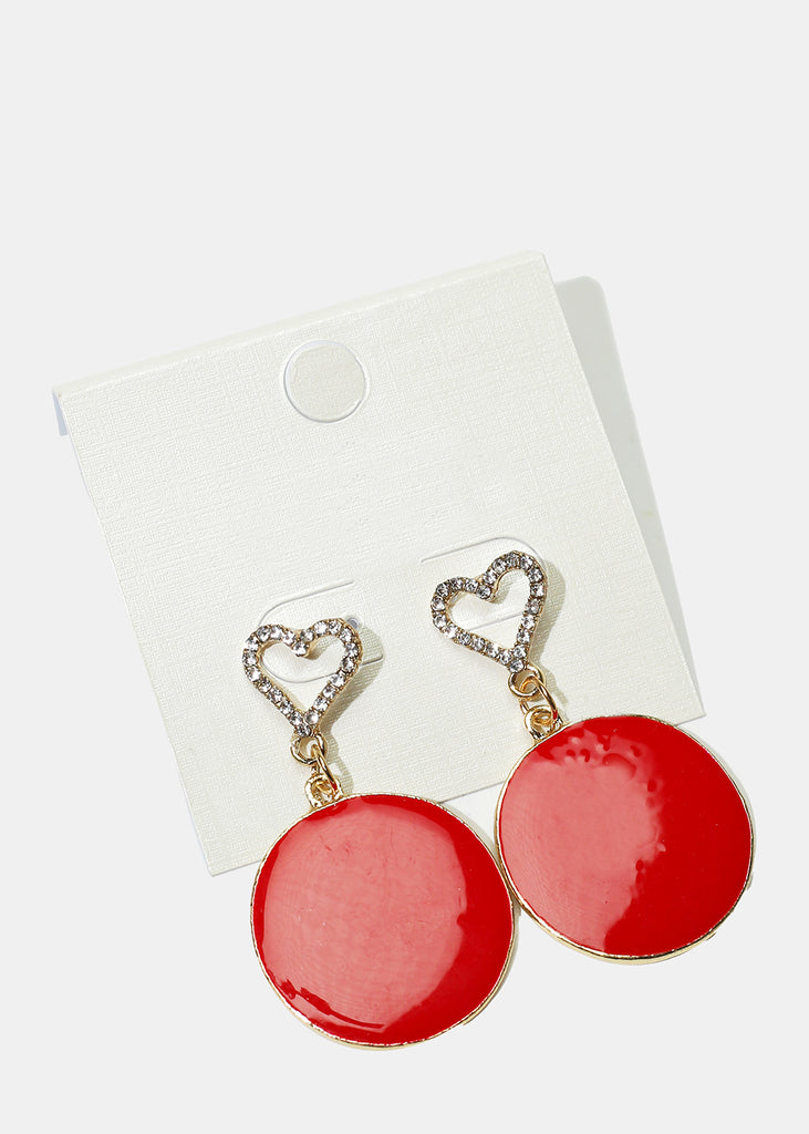 Rhinestone Heart & Enamel Disc Earrings Gold Red JEWELRY - Shop Miss A