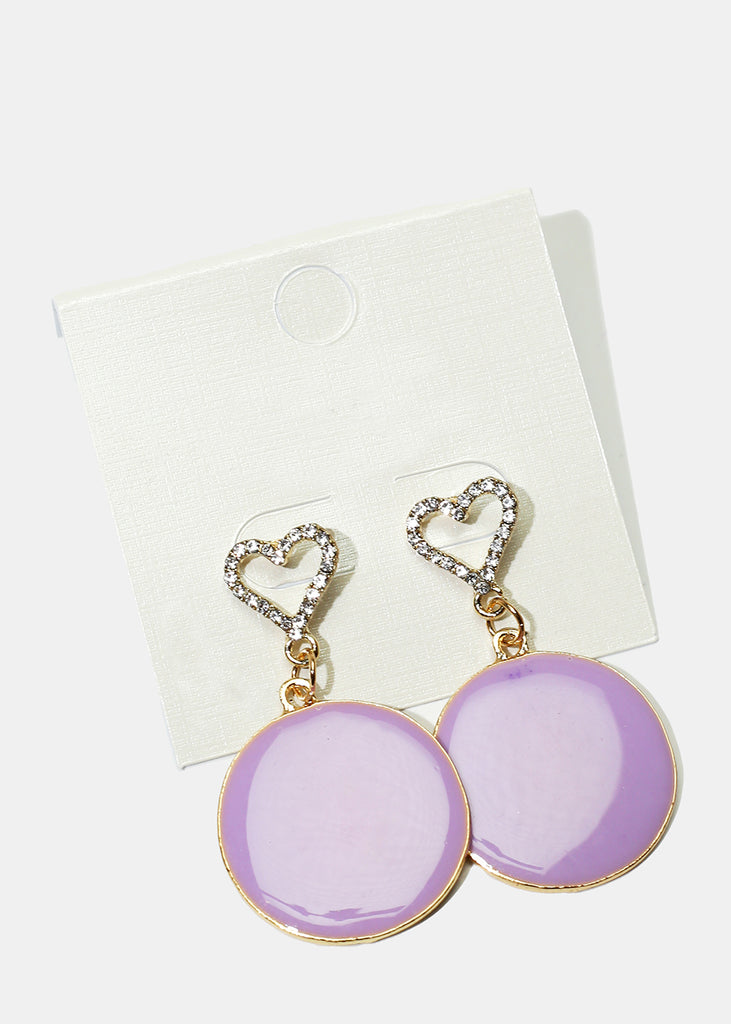 Rhinestone Heart & Enamel Disc Earrings Gold Purple JEWELRY - Shop Miss A