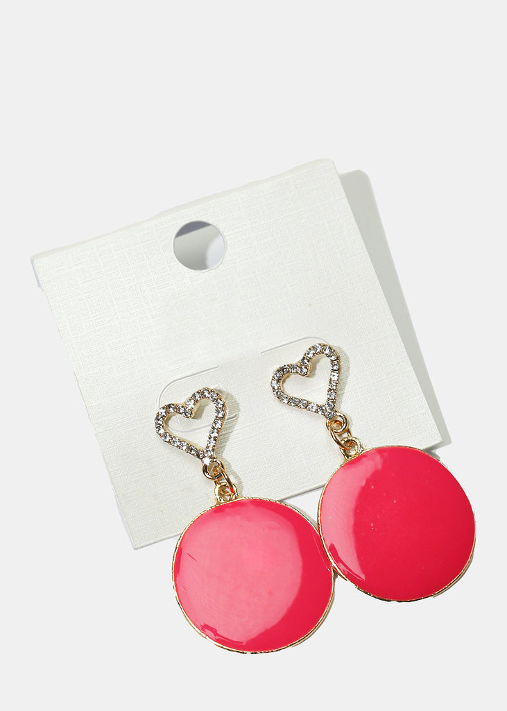 Rhinestone Heart & Enamel Disc Earrings Gold Pink JEWELRY - Shop Miss A