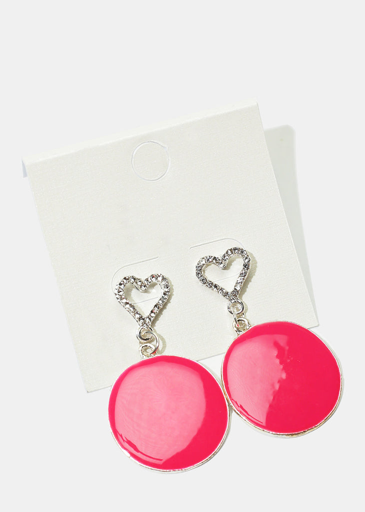 Rhinestone Heart & Enamel Disc Earrings Silver Pink JEWELRY - Shop Miss A