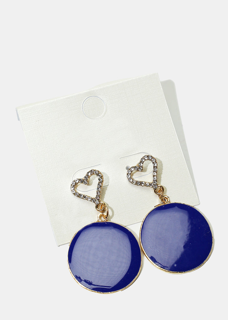 Rhinestone Heart & Enamel Disc Earrings Gold Blue JEWELRY - Shop Miss A
