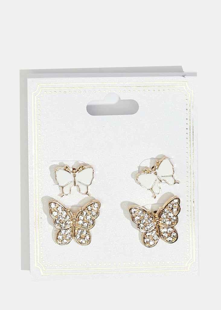 2-Pair Rhinestone-Studded & Enamel Stud Earrings White JEWELRY - Shop Miss A