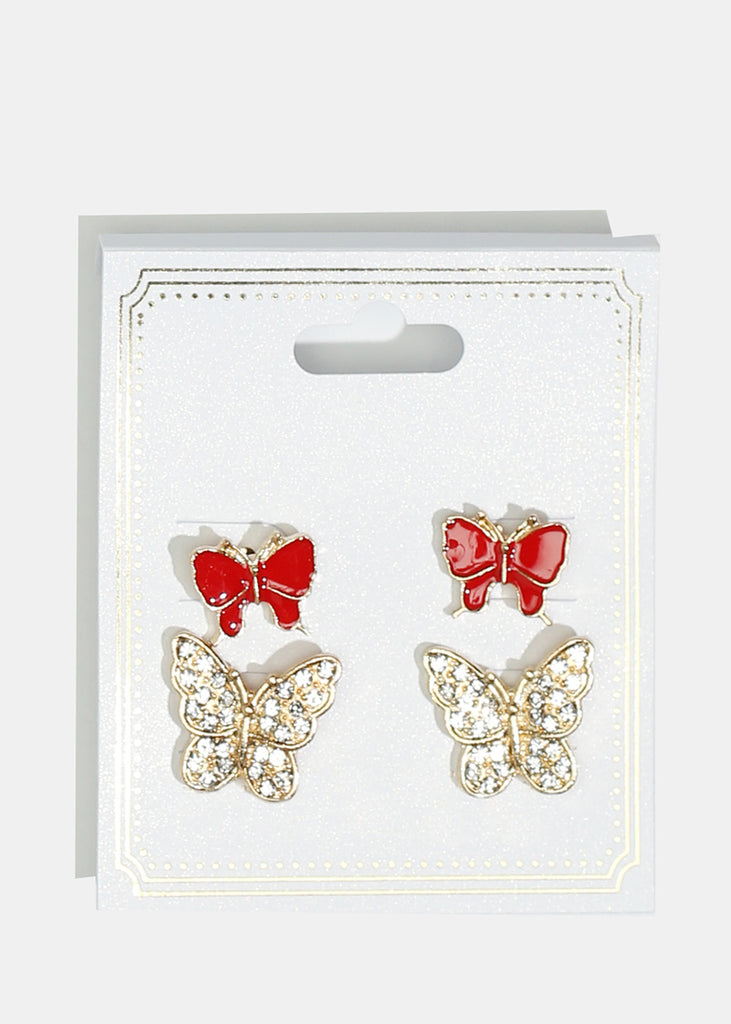 2-Pair Rhinestone-Studded & Enamel Stud Earrings Red JEWELRY - Shop Miss A