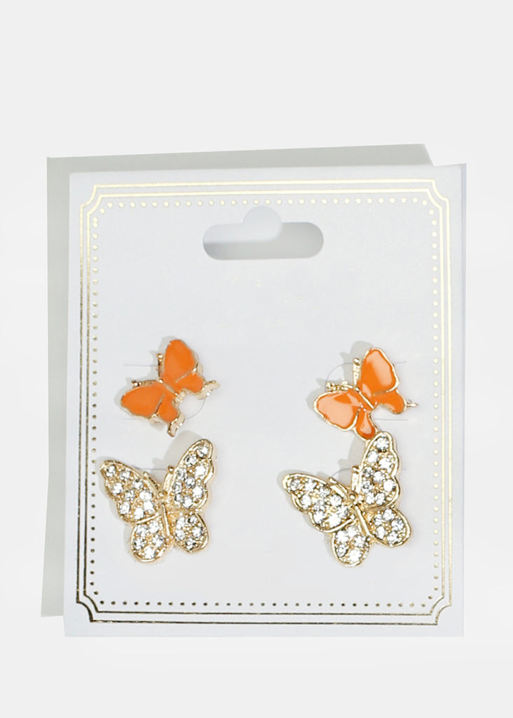 2-Pair Rhinestone-Studded & Enamel Stud Earrings Orange JEWELRY - Shop Miss A
