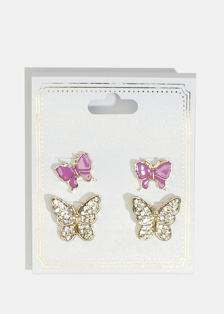 2-Pair Rhinestone-Studded & Enamel Stud Earrings Purple JEWELRY - Shop Miss A