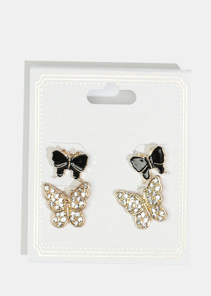 2-Pair Rhinestone-Studded & Enamel Stud Earrings Black JEWELRY - Shop Miss A