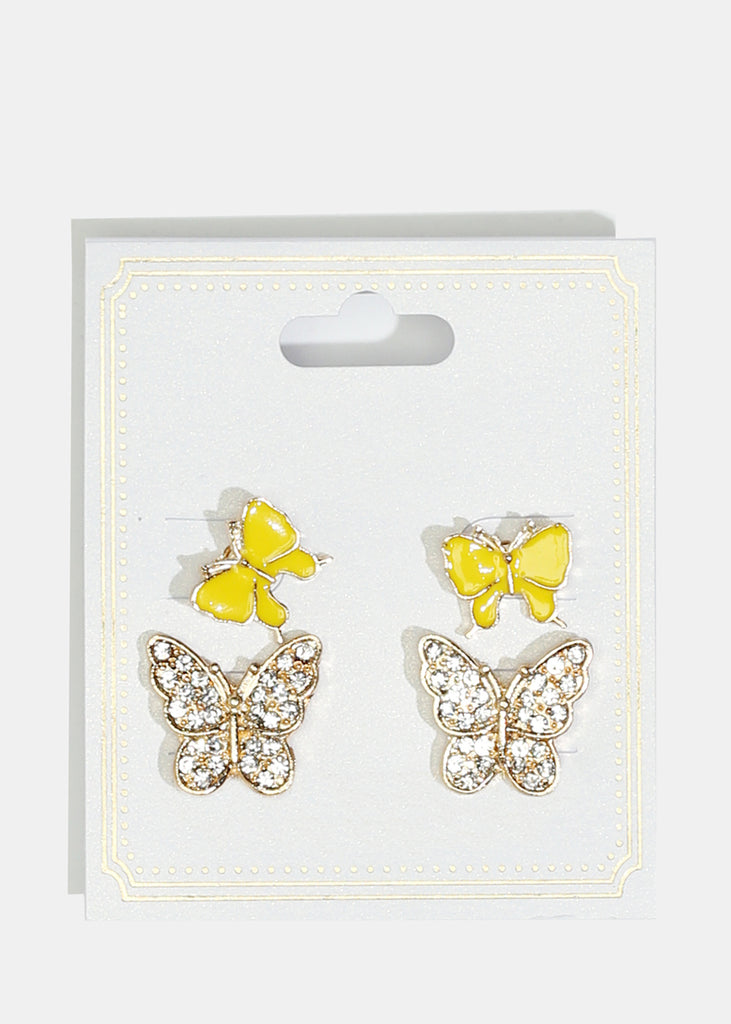 2-Pair Rhinestone-Studded & Enamel Stud Earrings Yellow JEWELRY - Shop Miss A