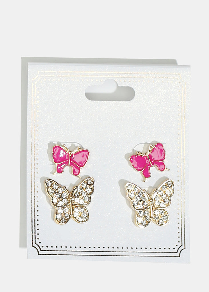 2-Pair Rhinestone-Studded & Enamel Stud Earrings Pink JEWELRY - Shop Miss A