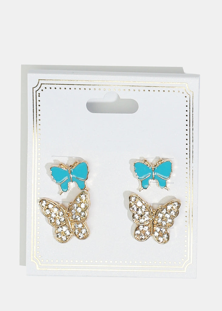 2-Pair Rhinestone-Studded & Enamel Stud Earrings Blue JEWELRY - Shop Miss A