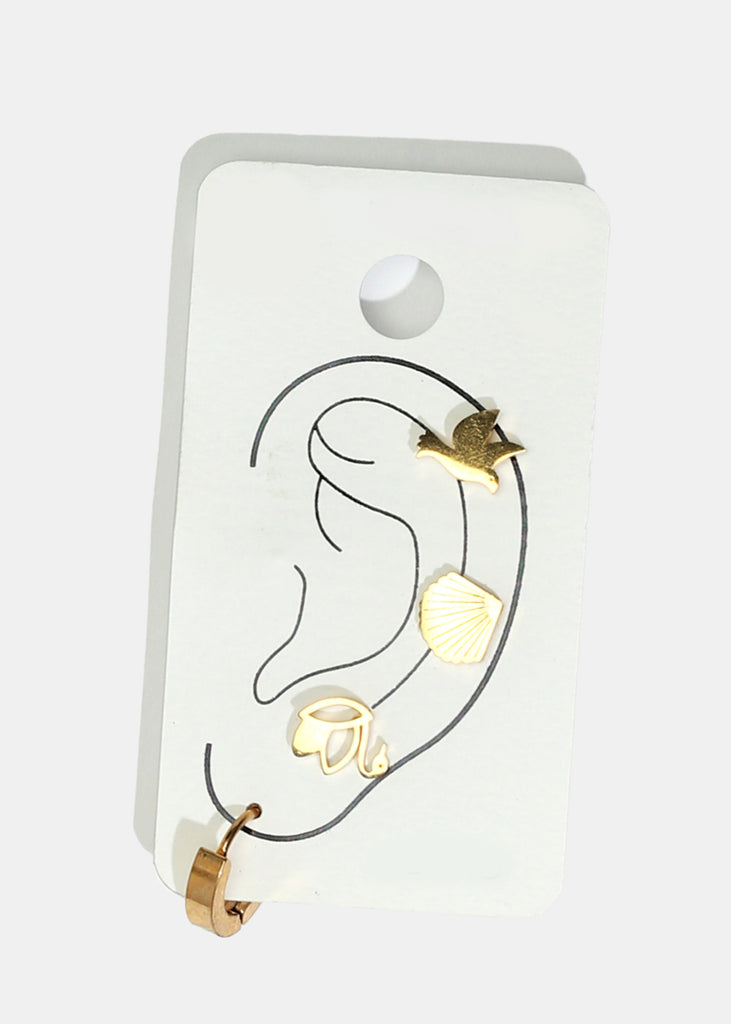4-Piece Bird & Shell Stud Earrings Gold JEWELRY - Shop Miss A