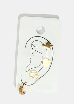 4-Piece Bird & Shell Stud Earrings Gold JEWELRY - Shop Miss A