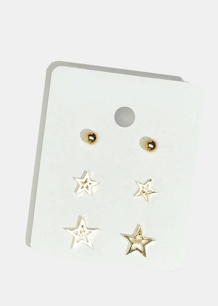 3-Pair Star Stud Earrings Gold JEWELRY - Shop Miss A