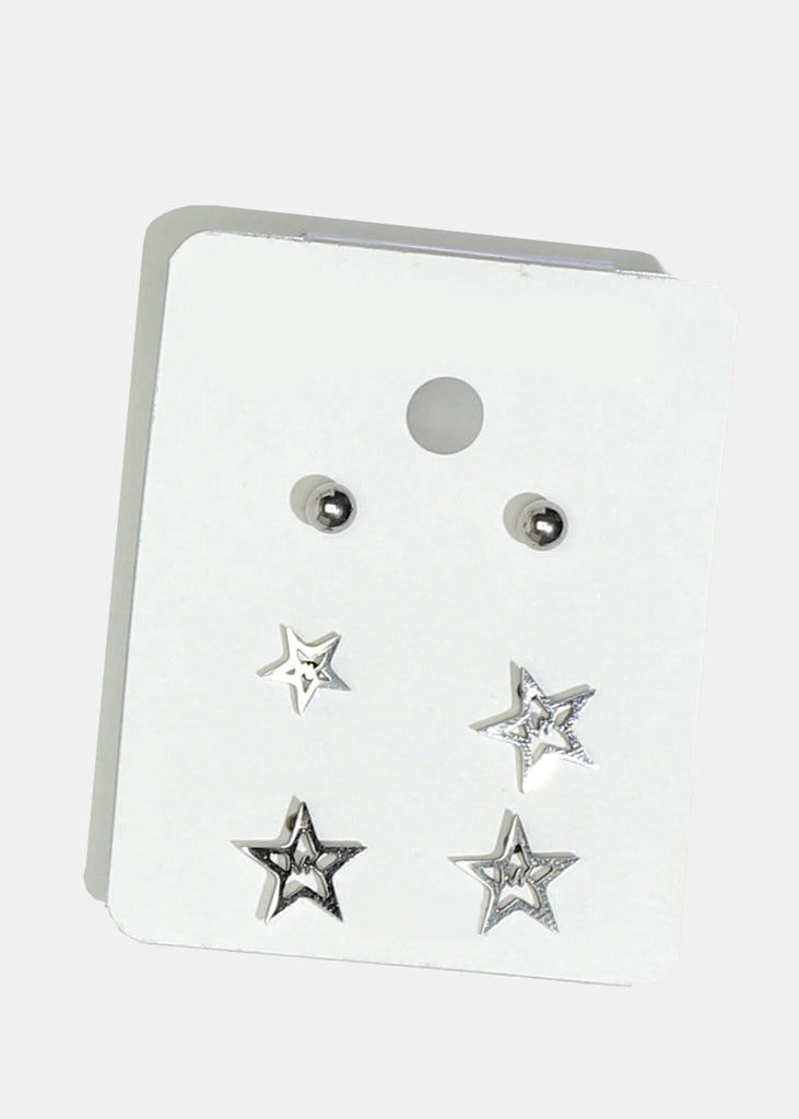 3-Pair Star Stud Earrings Silver JEWELRY - Shop Miss A