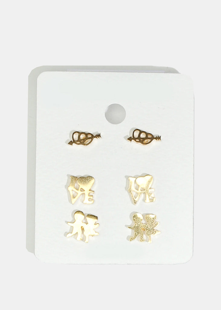 3-Pair Multi-Design Earring Set Gold JEWELRY - Shop Miss A
