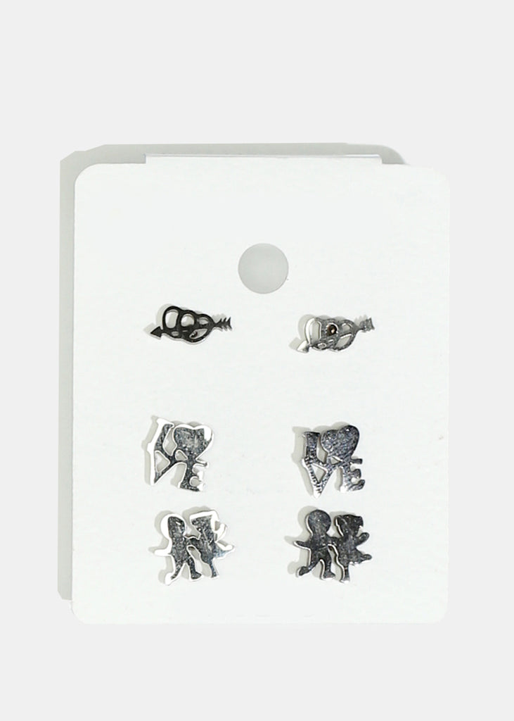 3-Pair Multi-Design Earring Set Silver JEWELRY - Shop Miss A