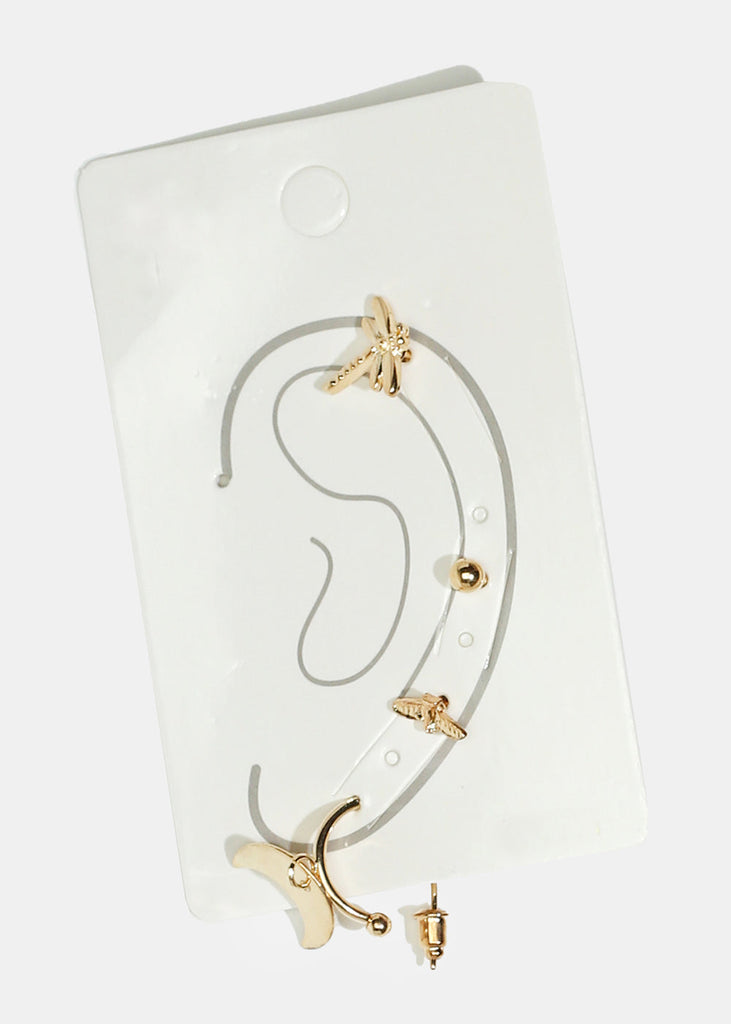 4-Piece Insect & Moon Earrings Gold JEWELRY - Shop Miss A