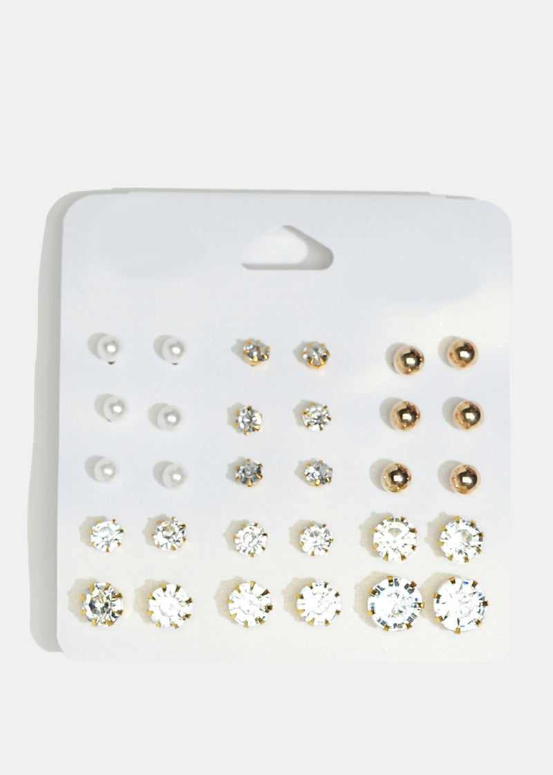 15-Pair Multi Design Stud Earrings Gold JEWELRY - Shop Miss A
