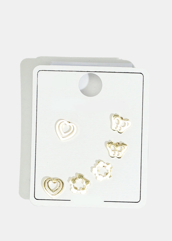 Butterfly & Heart Stud Earrings Gold JEWELRY - Shop Miss A