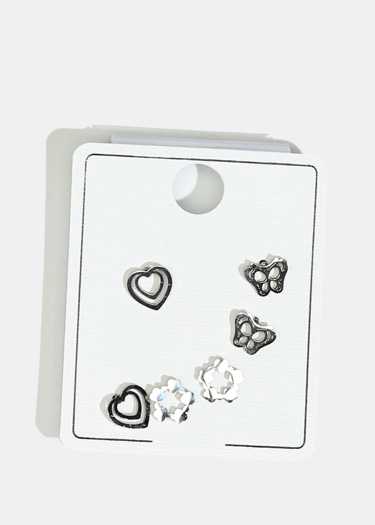 Butterfly & Heart Stud Earrings Silver JEWELRY - Shop Miss A