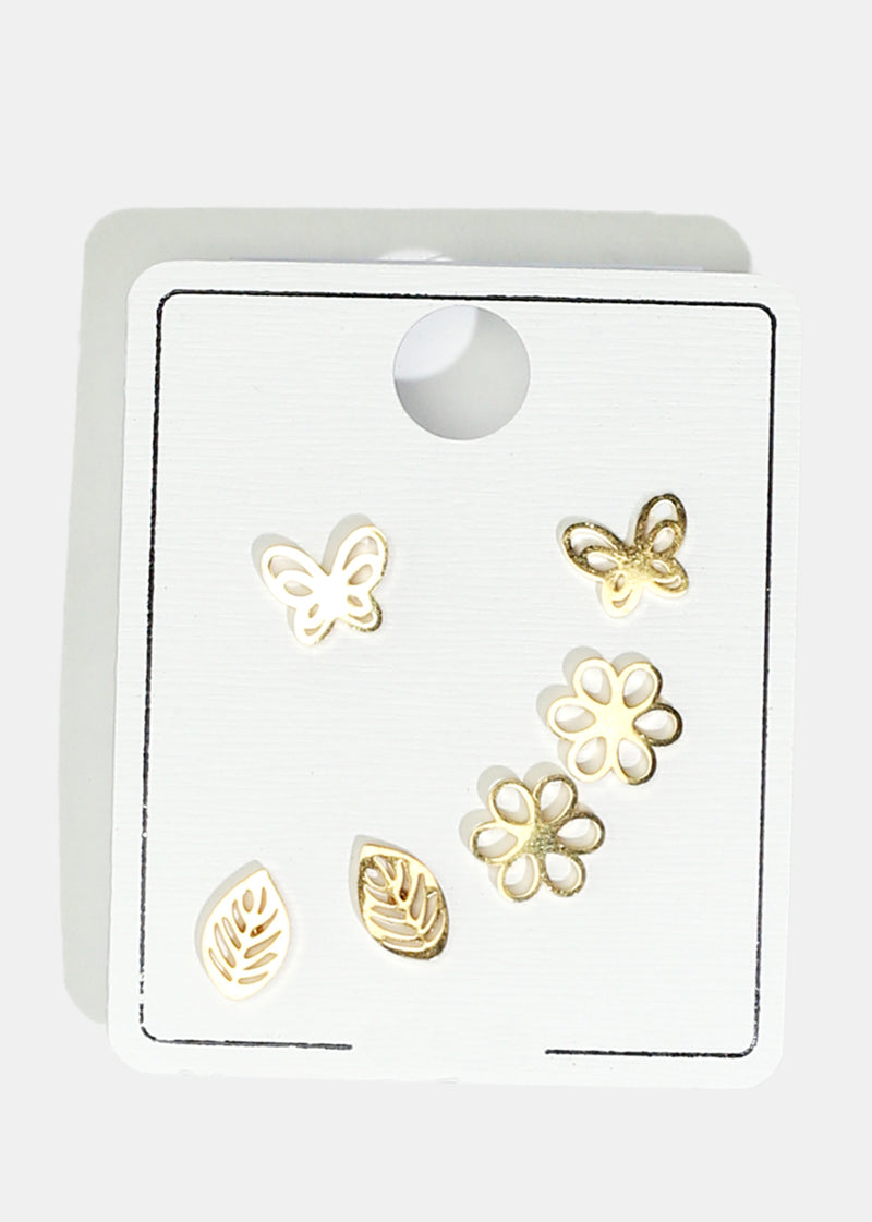 3-Pair Summer Stud Earrings Gold JEWELRY - Shop Miss A