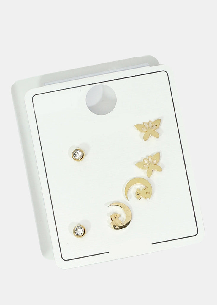 3-Pair Stud Earring Set Gold JEWELRY - Shop Miss A