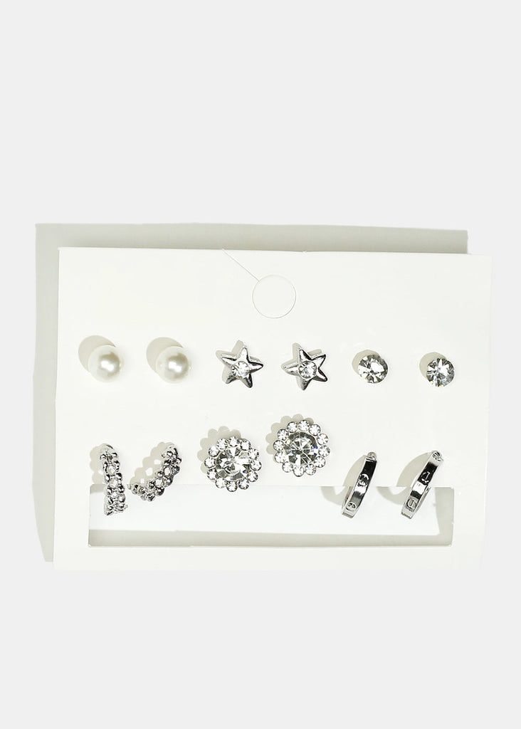 6-Pair Fashion Earrings Silver JEWELRY - Shop Miss A