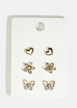 3-Pair Summer Stud Earrings Gold JEWELRY - Shop Miss A