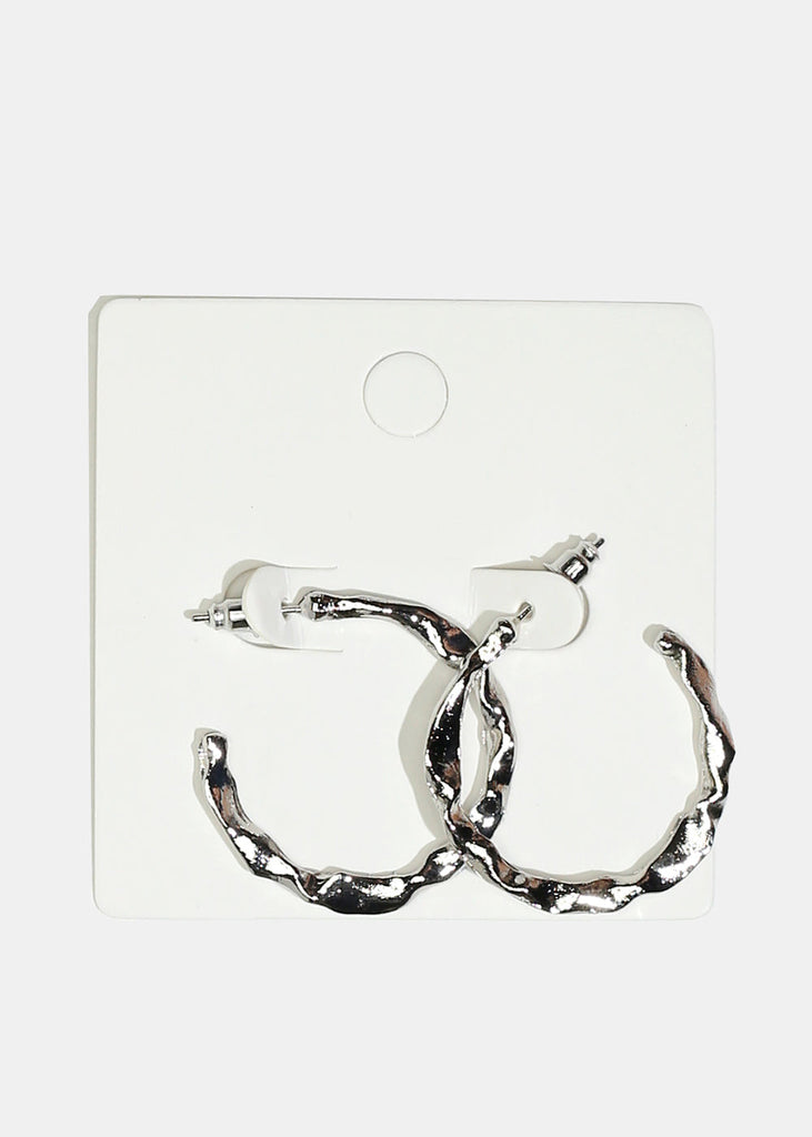 Hammered Hoop Earrings Silver JEWELRY - Shop Miss A