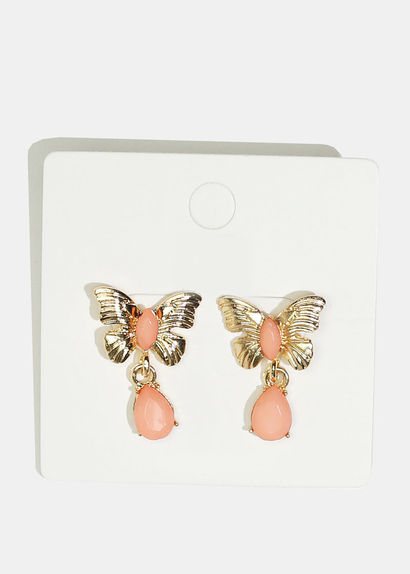 Butterfly & Enamel Dangle Earrings Pink JEWELRY - Shop Miss A