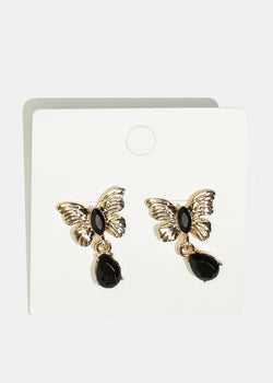 Butterfly & Enamel Dangle Earrings Black JEWELRY - Shop Miss A