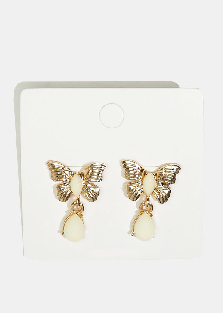 Butterfly & Enamel Dangle Earrings White JEWELRY - Shop Miss A