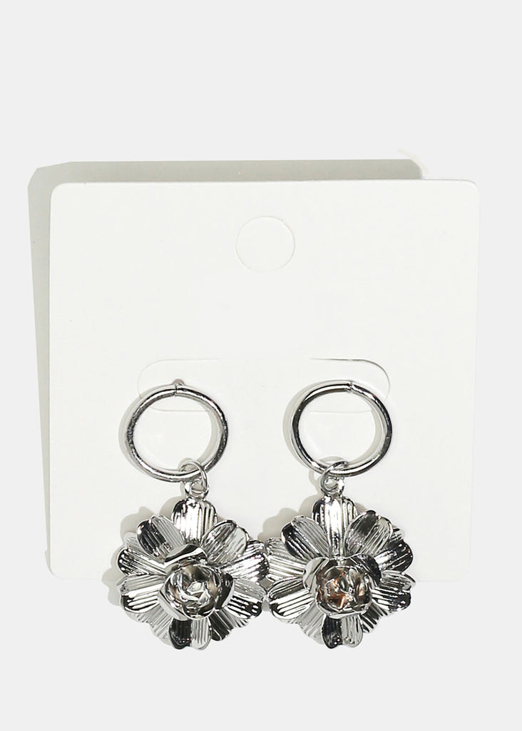 Metal Flower Dangle Earrings Silver JEWELRY - Shop Miss A